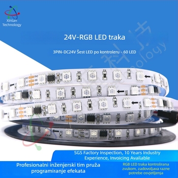 24V RGB LED traka s programabilnim IC WS2811/1903/16703, 60/72/84 LED-ova