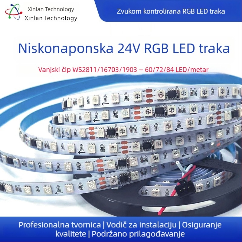 24V RGB LED traka s programabilnim IC WS2811/1903/16703, 60/72/84 LED-ova