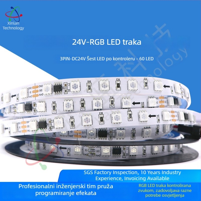 24V RGB LED traka s programabilnim IC WS2811/1903/16703, 60/72/84 LED-ova