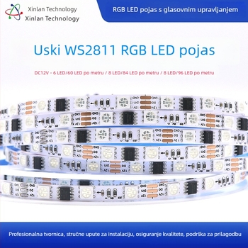 DC12V uska LED traka, 60 LED, WS2811RGB upravljač, senzorno aktivirana, dekorativna puna boja svjetlosna traka, širina 6 mm i 8 mm