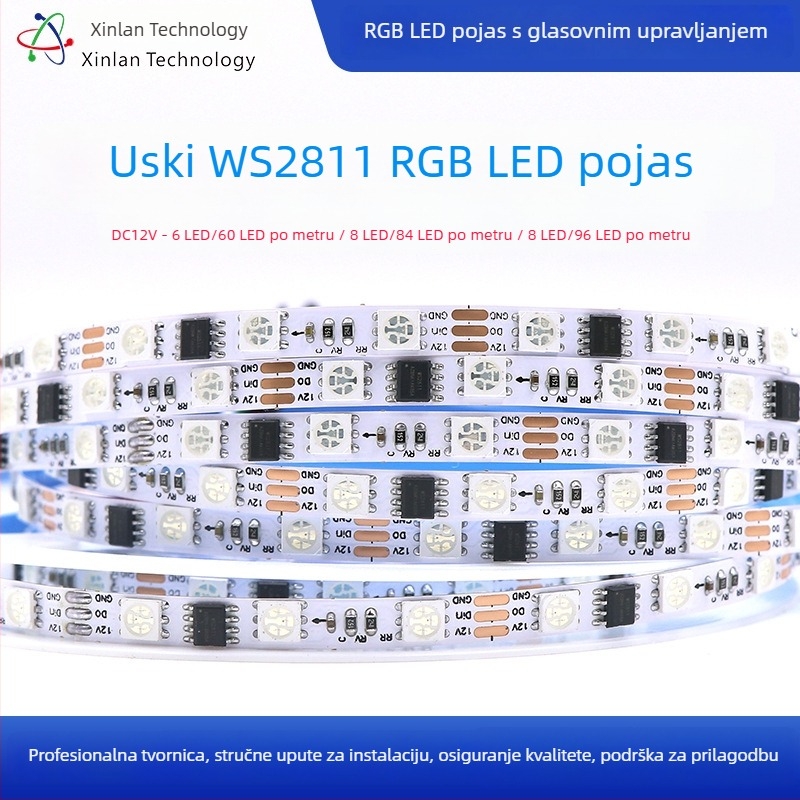 DC12V uska LED traka, 60 LED, WS2811RGB upravljač, senzorno aktivirana, dekorativna puna boja svjetlosna traka, širina 6 mm i 8 mm