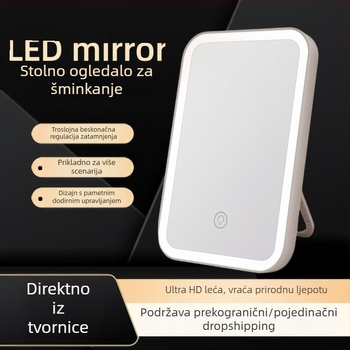 LED ogledalo za šminkanje, na stolu, sa svjetlom, preklopno, prenosno