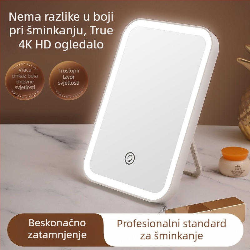 LED ogledalo za šminkanje, na stolu, sa svjetlom, preklopno, prenosno