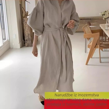 Japansko-korejski chic 2026 proljeće-ljeto, vintage haljina s vezom u struku za naglašavanje siluete, rukavi u stilu lampiona, duljina iznad koljena, dugi rukavi
