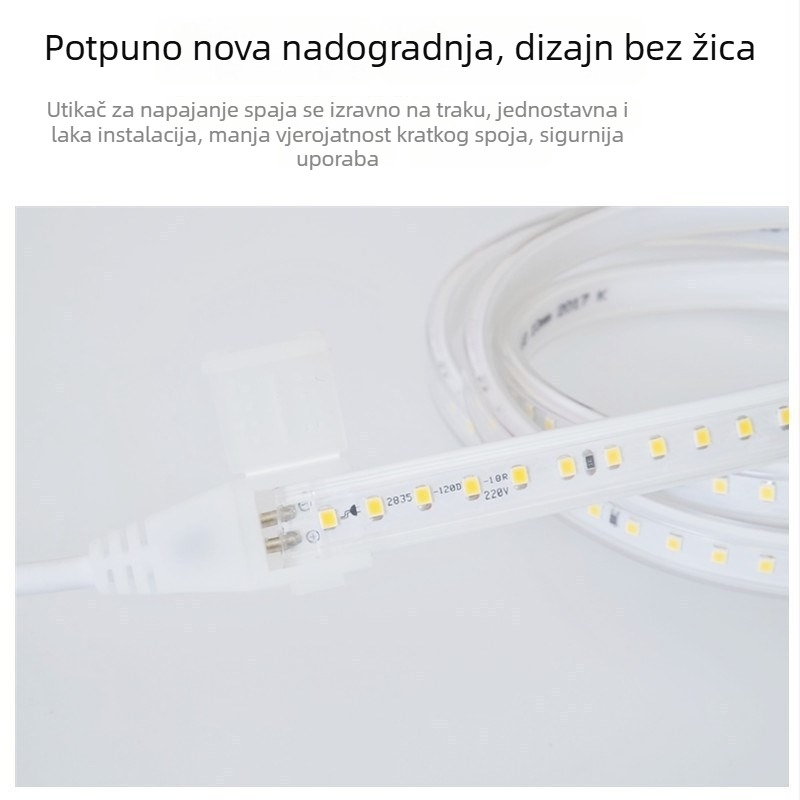 LED traka s vulkaniziranim premazom, 220V, 2835, 120 LED, gustoća 60 LED/m, 4000K neutralna bijela, visoka svjetlina, ne vodootporna