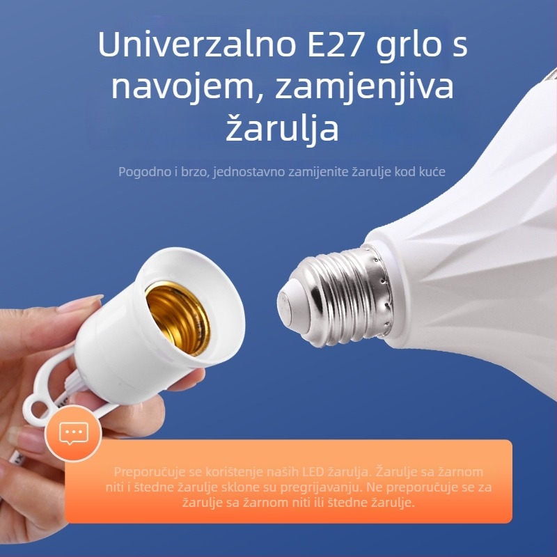 Kućna LED žarulja s kabelom, E27 navoj, napajanje iz utičnice, energetski učinkovita vanjska svjetiljka sa prekidačem