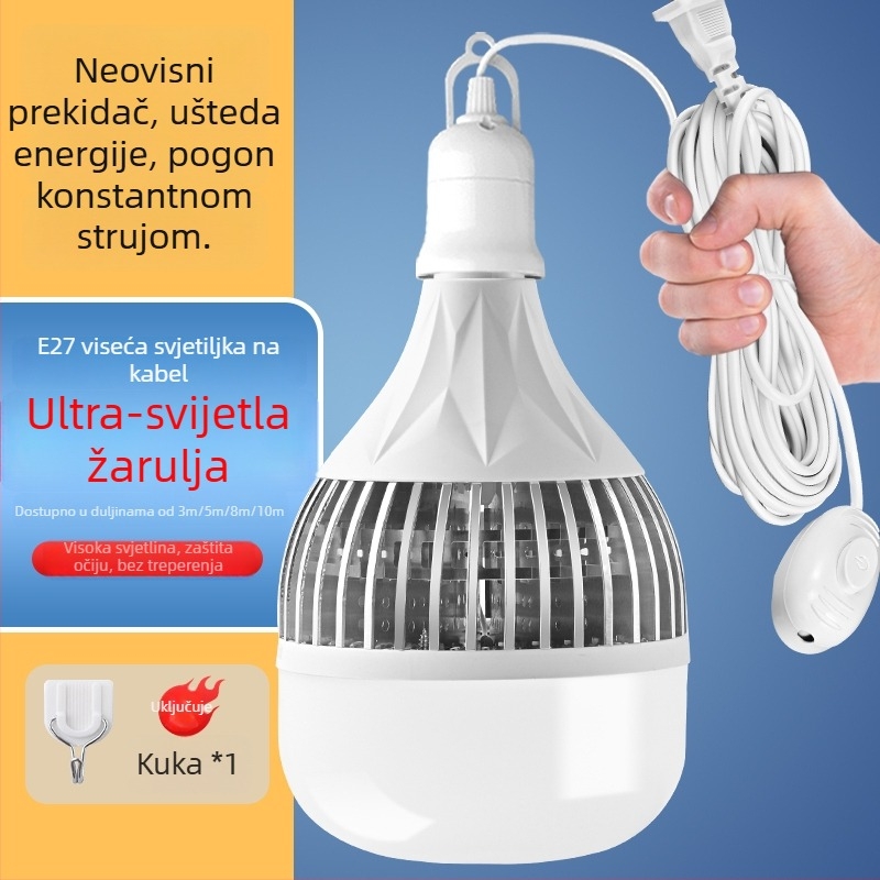 Kućna LED žarulja s kabelom, E27 navoj, napajanje iz utičnice, energetski učinkovita vanjska svjetiljka sa prekidačem