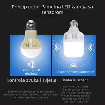 LED žarulja s infracrvenim senzorom pokreta za stepenice i hodnik, E27 navoj, radar senzor, energetski štedljiva.
