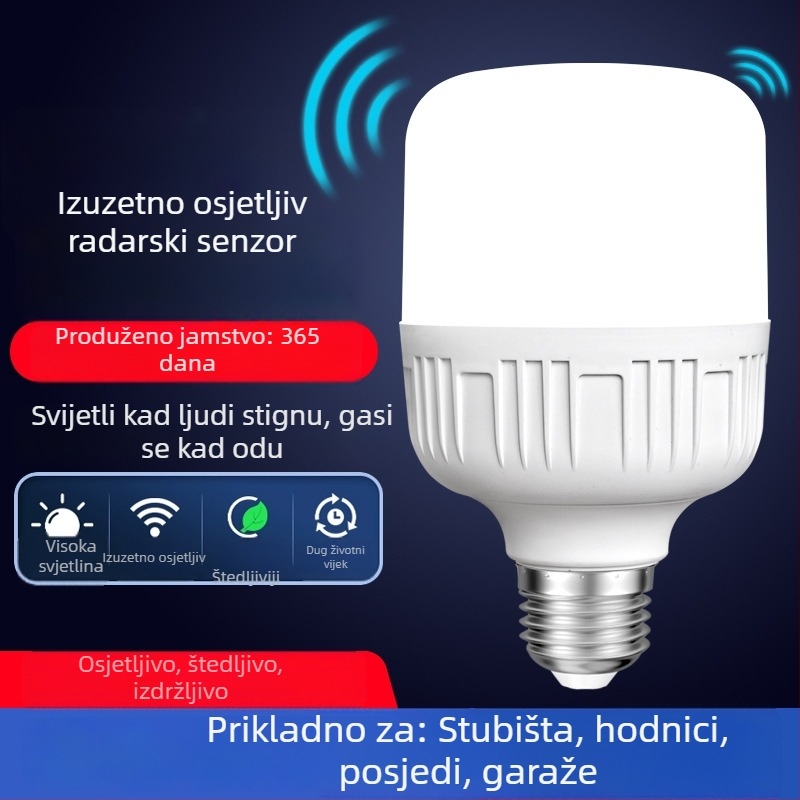 LED žarulja s infracrvenim senzorom pokreta za stepenice i hodnik, E27 navoj, radar senzor, energetski štedljiva.