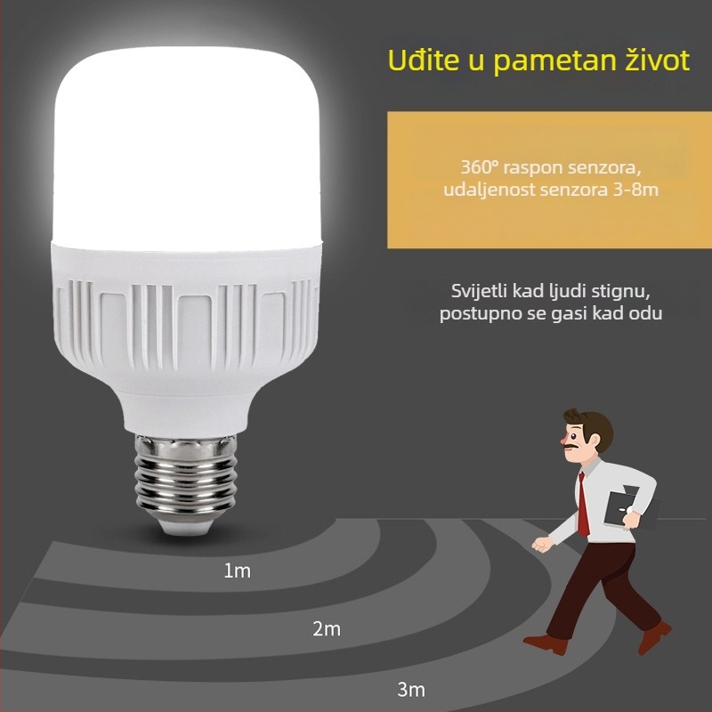 LED žarulja s infracrvenim senzorom pokreta za stepenice i hodnik, E27 navoj, radar senzor, energetski štedljiva.