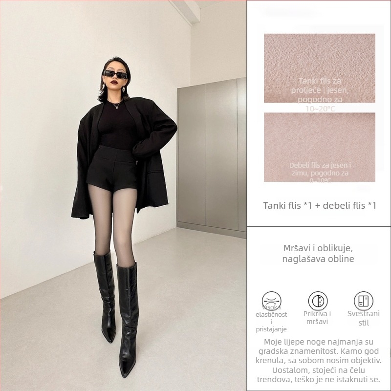 Crne čarape–leggings s prozirnim efektom za žene, za jesen i zimu, visok pas, oblikovanje struka, podstava od fleece-a