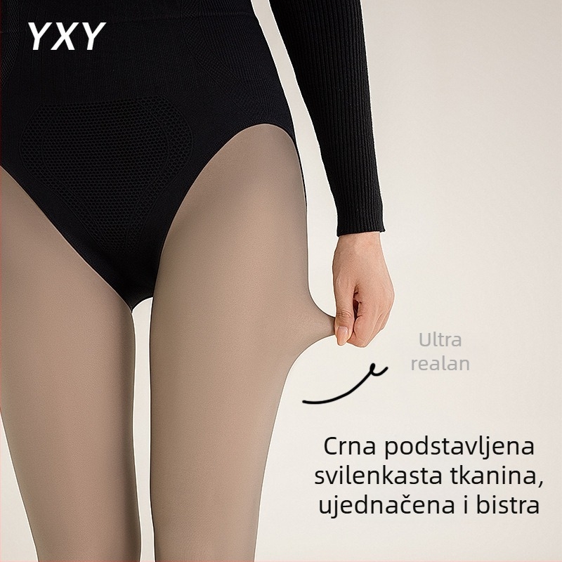 Crne čarape–leggings s prozirnim efektom za žene, za jesen i zimu, visok pas, oblikovanje struka, podstava od fleece-a