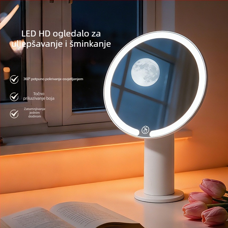 LED osvijetljeno ogledalo za šminkanje, trobojni dodirni kontroler, HD osvjetljenje, stolno ogledalo ljepote