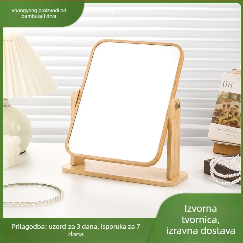 Make-up ogledalo za stol u Ins stilu, za studentski dom, kvadratno, jednostavno drveno ogledalo