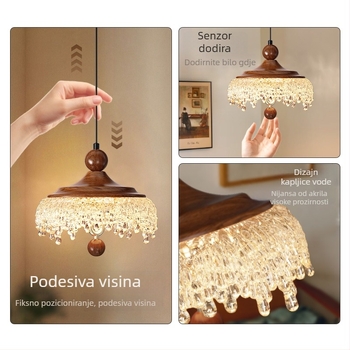 Vintage podesiva viseća svjetiljka s dugim kabelom – ledene kapljice, retro stil, za spavaću sobu i hodnik, akrilno sjenilo
