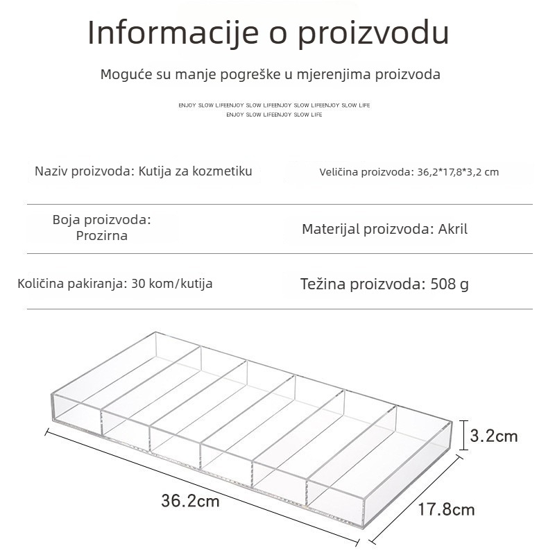 Prozirna akrilna kutija za pohranu s 6 pretinaca za kozmetiku, olovke za obrve i ruževe