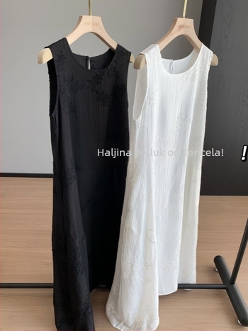 Letna haljina bez rukava s A-linijom, jacquard Tencel, Mori stil, ženska MA0201