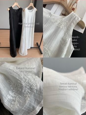 Letna haljina bez rukava s A-linijom, jacquard Tencel, Mori stil, ženska MA0201