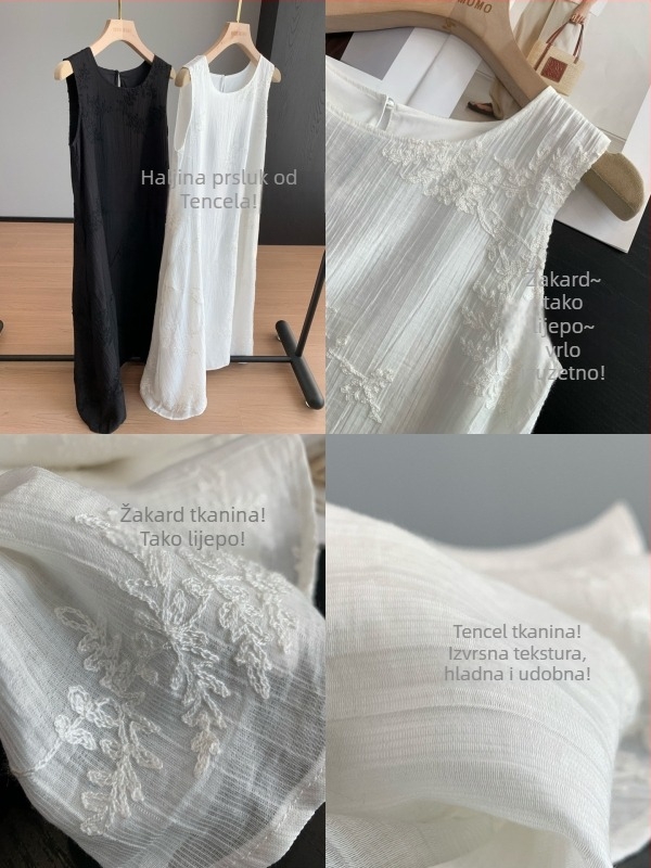 Letna haljina bez rukava s A-linijom, jacquard Tencel, Mori stil, ženska MA0201