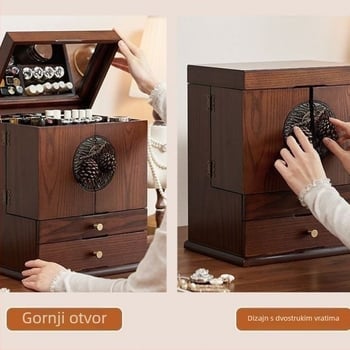 Drveni spremnik za kozmetiku i njegu kože, prašinu štiti, toaletni stol s držačem za ruževe i kutijom za nakit - vintage stil