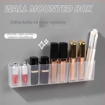 Zidni ogledalni ormar za kupaonicu s podijeljenim pretincima za kozmetiku, prozirni organizator za ruž za usne, olovku za obrve, škarice i četkice