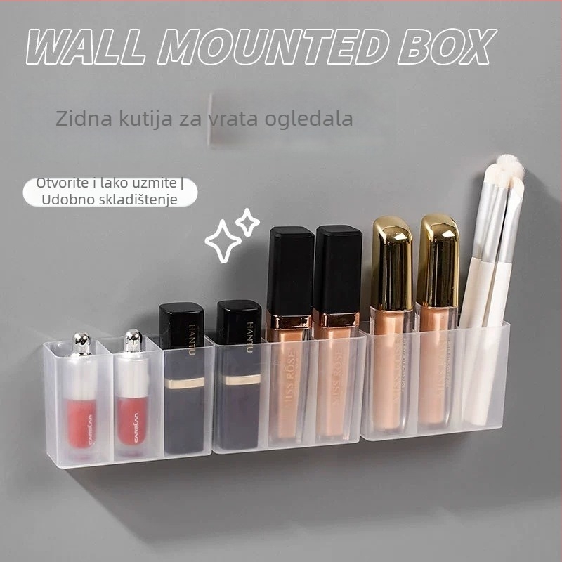 Zidni ogledalni ormar za kupaonicu s podijeljenim pretincima za kozmetiku, prozirni organizator za ruž za usne, olovku za obrve, škarice i četkice