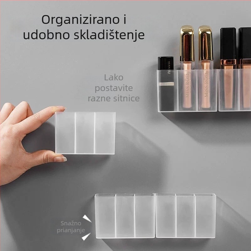Zidni ogledalni ormar za kupaonicu s podijeljenim pretincima za kozmetiku, prozirni organizator za ruž za usne, olovku za obrve, škarice i četkice