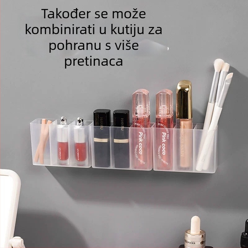 Zidni ogledalni ormar za kupaonicu s podijeljenim pretincima za kozmetiku, prozirni organizator za ruž za usne, olovku za obrve, škarice i četkice