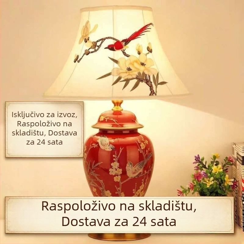 Keramička stolna svjetiljka, vintage europskog stila za dnevni boravak ili spavaću sobu, noćna lampica, daljinsko upravljanje i regulacija svjetline.