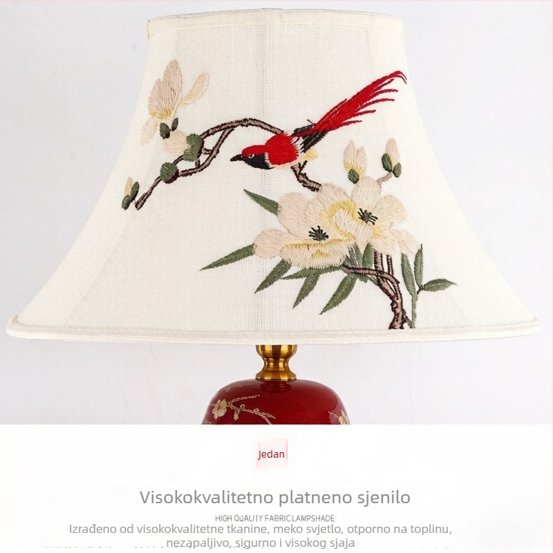 Keramička stolna svjetiljka, vintage europskog stila za dnevni boravak ili spavaću sobu, noćna lampica, daljinsko upravljanje i regulacija svjetline.