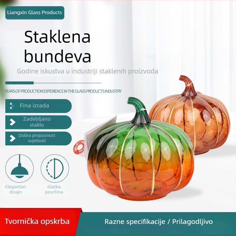 Prilagođeni stakleni abazur za tikvu s bazom — Halloween rekvizit, dekorativni predmet