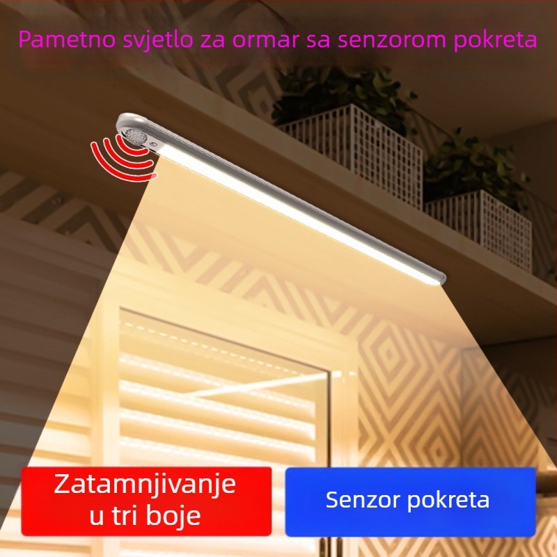 Qianrun Lighting LED noćna svjetiljka s senzorom pokreta, punjiva baterija, dugačak trak za ormariće, hodnik i garderobu