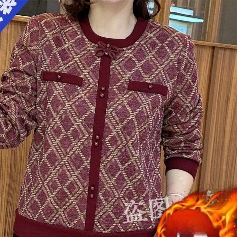 Ženski top s flis podstavom, debeli zimski komad, udoban kroj, denim-pamučna tkanina, dugi rukav, okrugli izrez, 3D uzorak, casual stil.