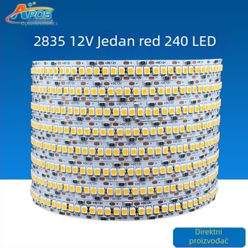 Nova LED ultra sjajna fleksibilna LED traka 2835, 240 LED/m, jednoredna, 5 m rolna, gola ploča, vodootporna, 12/24 V