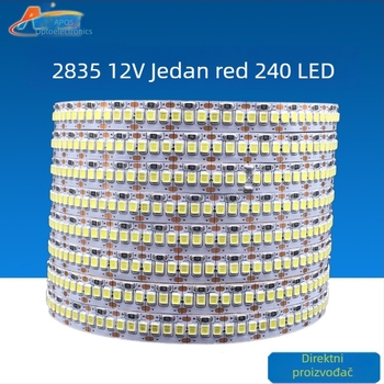 Nova LED ultra sjajna fleksibilna LED traka 2835, 240 LED/m, jednoredna, 5 m rolna, gola ploča, vodootporna, 12/24 V