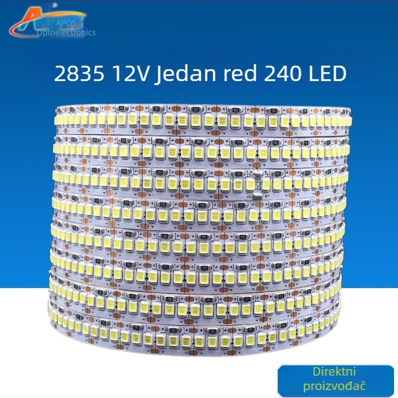 Nova LED ultra sjajna fleksibilna LED traka 2835, 240 LED/m, jednoredna, 5 m rolna, gola ploča, vodootporna, 12/24 V