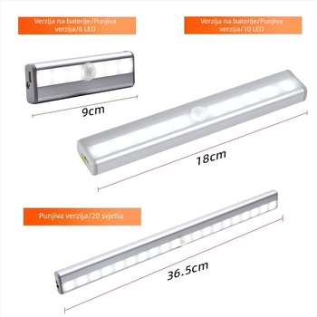 Inteligentna LED traka sa senzorom pokreta za ormariće i garderobe, USB punjenje, bežično upravljanje rasvjetom, noćna lampica