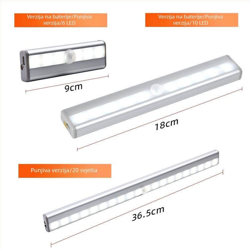 Inteligentna LED traka sa senzorom pokreta za ormariće i garderobe, USB punjenje, bežično upravljanje rasvjetom, noćna lampica