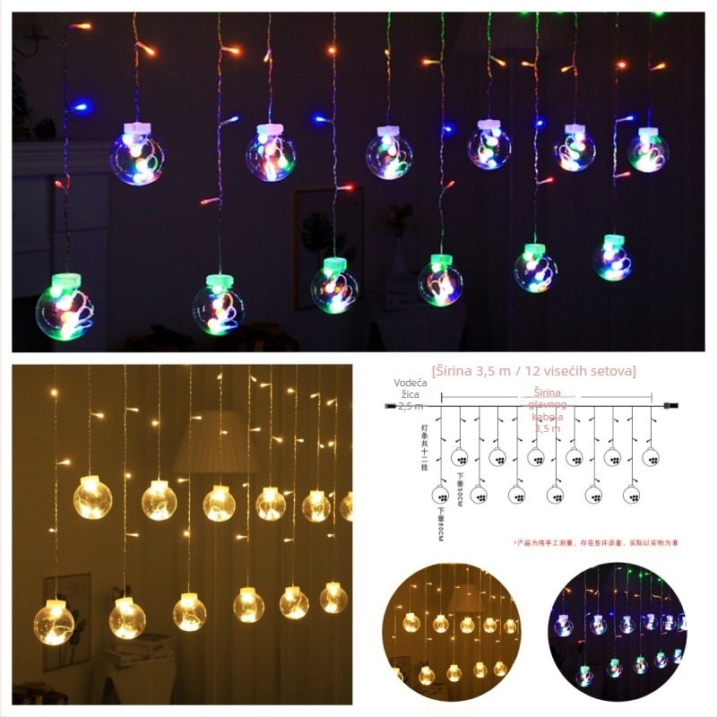 LED zavjese svjetla s petokracnim zvjezdama, USB baterijsko kućište, 12 zvijezda (6 velikih, 6 malih) svadbeni dekor