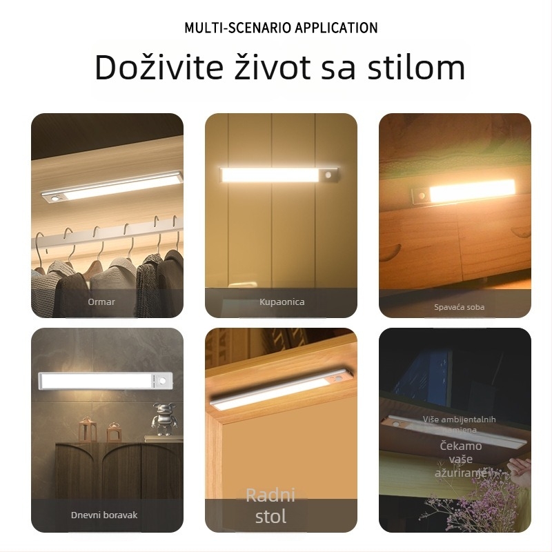 LED senzorsko svjetlo za ormar, punjivo, bez bušenja, noćna i stolna svjetiljka za spavaću sobu i vanjsku upotrebu