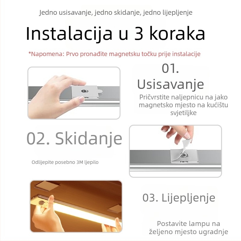 LED senzorsko svjetlo za ormar, punjivo, bez bušenja, noćna i stolna svjetiljka za spavaću sobu i vanjsku upotrebu