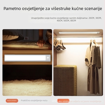 Izuzetno tanka LED noćna lampa sa senzorom pokreta, magnetska samoljepljiva baza za ormar, punjiva