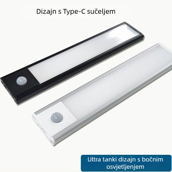 Izuzetno tanka LED noćna lampa sa senzorom pokreta, magnetska samoljepljiva baza za ormar, punjiva