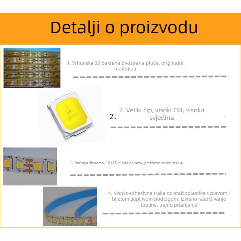 LED traka za kućno osvjetljenje 2835, dvobojna temperatura boje, konstantan strujni tok, 200 LED-ova, fleksibilna, visoka svjetlina, dimabilna
