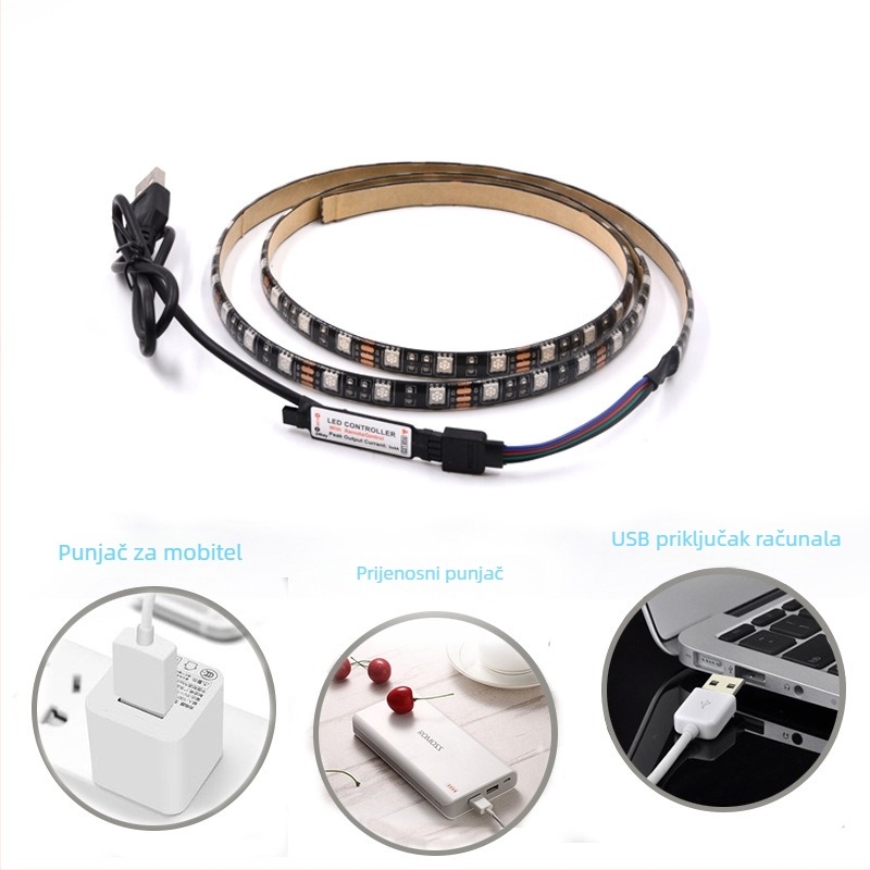 5050 RGB LED traka USB 5V za pozadinsko osvjetljenje televizora, 30 LED, 120° kut snopa, dimmer