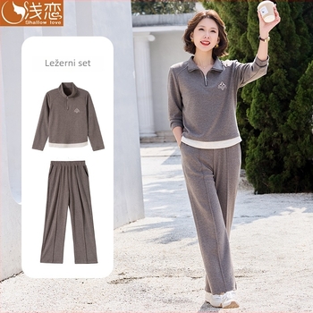 Lagani dvodjelni kostim s dugim rukavima za žene srednje dobi, proljetno-jesenski casual stil