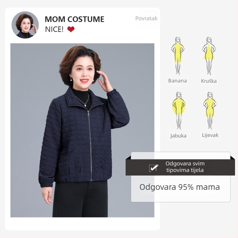 Jakna za jesen-zimu za žene srednje dobi, elegantan ženski top, lagana pamučna jakna, velika veličina