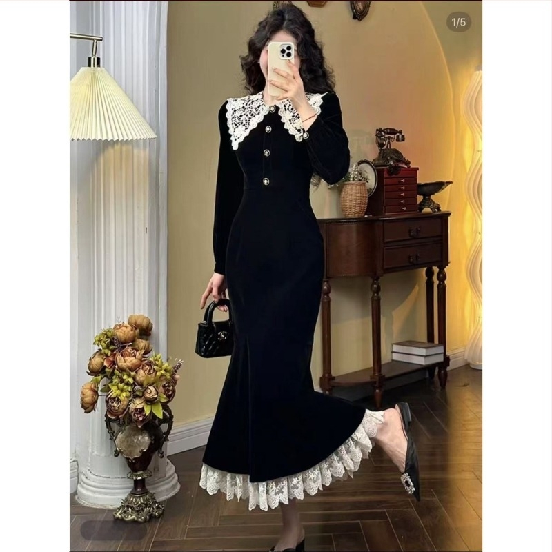 Crne haljine s dugim rukavima, silueta sirene (mermaid), Hepburn stil, retro, za žene, zima–proljeće 2026.
