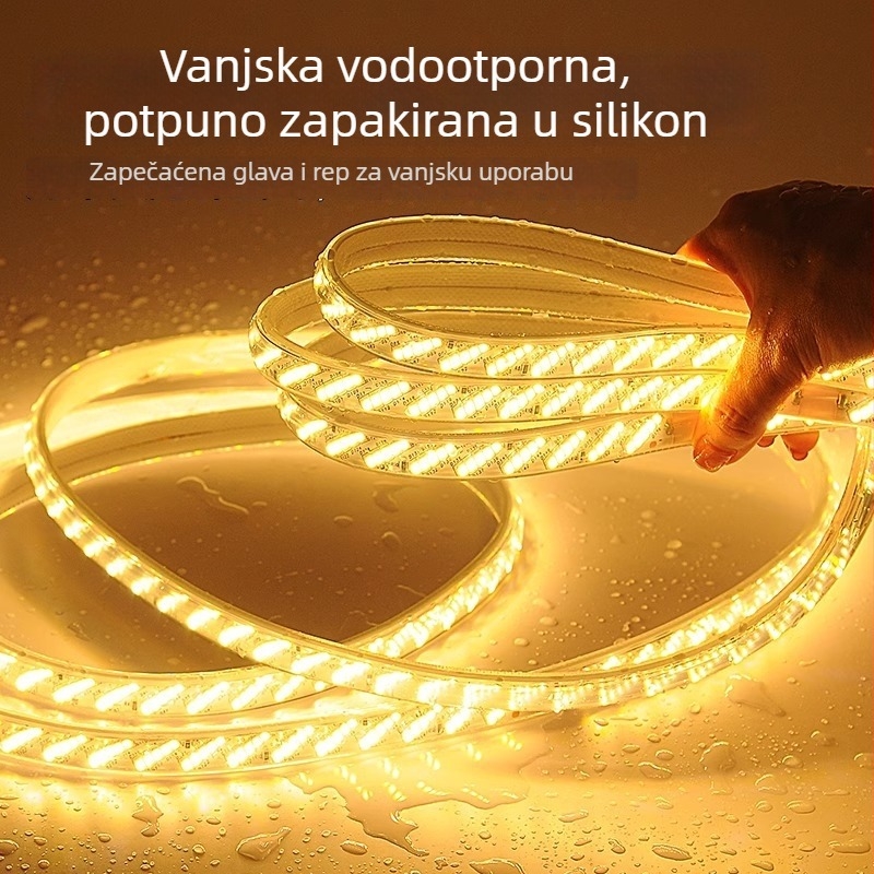 LED traka 220V za vanjsku upotrebu, vodootporna, 320 LED-ova, pet redova, inženjersko osvjetljenje, topla svjetlost, izuzetno mekana