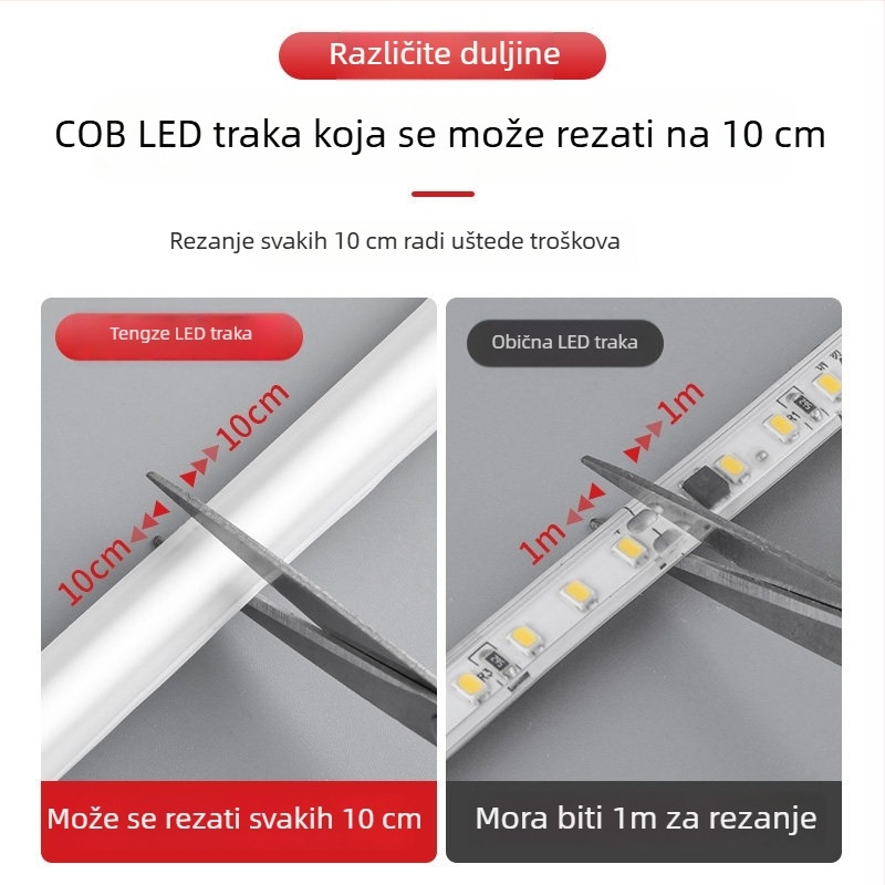 COB LED traka 220V, vodootporna, samoljepljiva za plafon, ambijentalno osvjetljenje, silikon kućište, 240 LED dioda